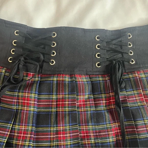 Royal Bones Daang Goodman Tripp Tartan Plaid Black Pleated Tulle Mini Skirt Sz M - Picture 8 of 10